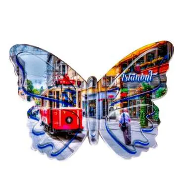 Istanbul Themed Customised UV Printed Plastic Base Butterfly Shaped Fridge Magnet 80x58 mm - 8