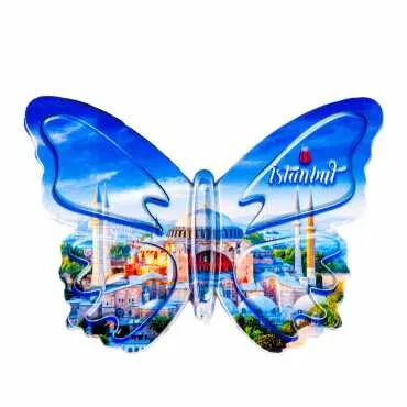 Toptan İstanbul Temalı Uv Baskılı Kelebek Şekilli Magnet 80x58 mm