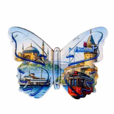 Istanbul Themed Customised UV Printed Plastic Base Butterfly Shaped Fridge Magnet 80x58 mm - 10