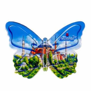Istanbul Themed Customised UV Printed Plastic Base Butterfly Shaped Fridge Magnet 80x58 mm - 4