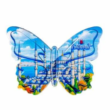 Istanbul Themed Customised UV Printed Plastic Base Butterfly Shaped Fridge Magnet 80x58 mm - 15