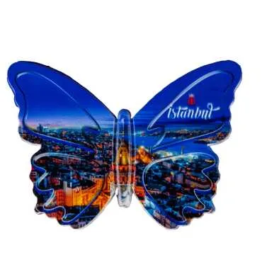 Istanbul Themed Customised UV Printed Plastic Base Butterfly Shaped Fridge Magnet 80x58 mm - 3