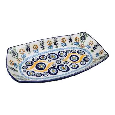 Special Embossed Evil Eye Deep Ceramic Boat Plate 29x18x4 Cm - 3