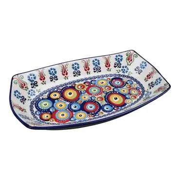 Special Embossed Evil Eye Deep Ceramic Boat Plate 29x18x4 Cm - 4