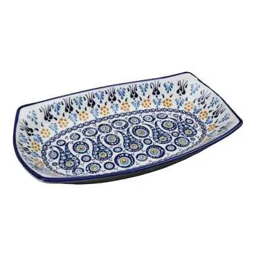 Special Embossed Evil Eye Deep Ceramic Boat Plate 29x18x4 Cm - 5