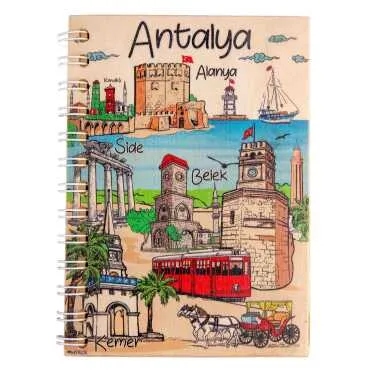 Antalya Bölgesi Temalı Ahşap Kapaklı Defter 120x170 mm