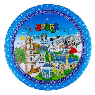 Bursa Temalı Metal Yuvarlak Tepsi 28 Cm