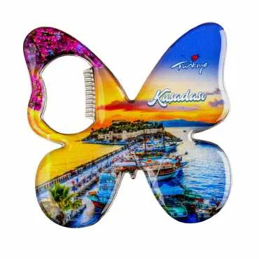 Kuşadası Temalı Myros Metal Kelebek Açacak Magnet 70x70 mm