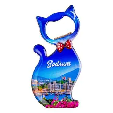 Bodrum Themed Cat Shaped Metal Magnetic Bottle Opener 97x48 mm - 2
