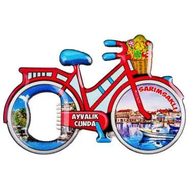 Ayvalık Bölgesi Temalı Myros Metal Bisiklet Açacak Magnet 100x65 mm