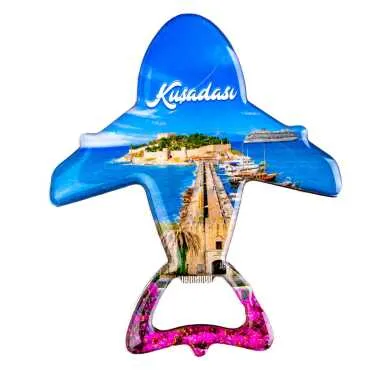 Kuşadası Temalı Myros Metal Uçak Açacak Magnet 105x89 mm