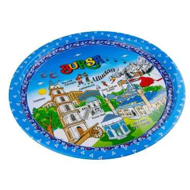 Bursa Temalı Metal Yuvarlak Tepsi 28 Cm - Standart - 4