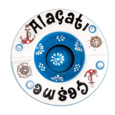 Alaçatı Temalı Yöresel Seramik Kapaklı Küçük Küllük 110 Mm - Standart - 2