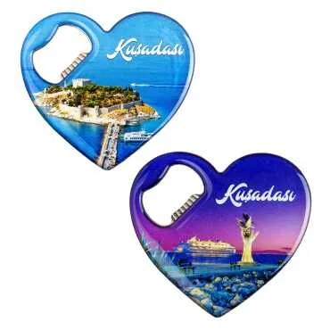Kuşadası Temalı Myros Metal Kalp Açacak Magnet 85x76 mm - 2