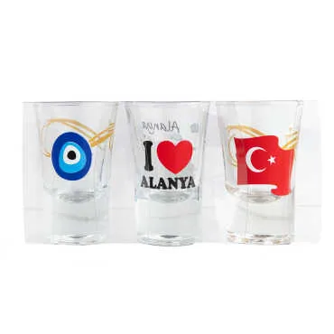Alanya Temalı Üçlü Shot Bardak