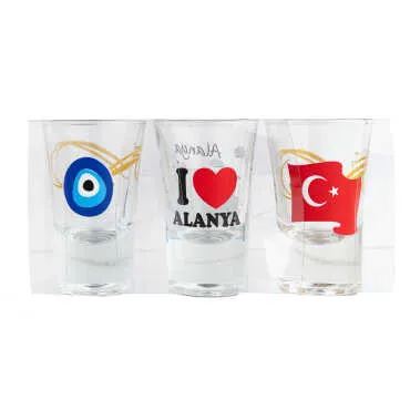 Alanya Temalı Üçlü Shot Bardak - Standart - 2