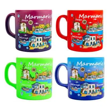 Toptan Marmaris Bölgesi Temalı Seramik Renkli Baskılı Kupa 82x90 mm - 3