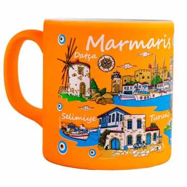 Toptan Marmaris Bölgesi Temalı Seramik Renkli Baskılı Kupa 82x90 mm - 6