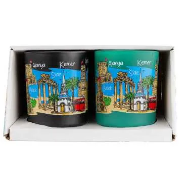 Wholesale Antalya Themed Glass Mug Set of 2
