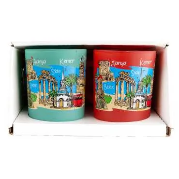 Wholesale Antalya Themed Glass Mug Set of 2 - 01 - 5