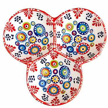 Nazar Themed Special Embossed Round Triple Snack Bowl Medium 18 cm