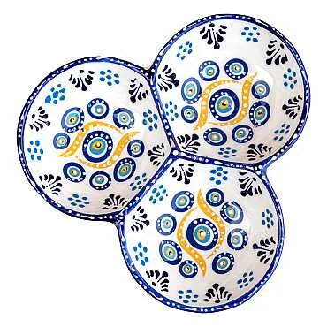Nazar Temalı Özel Kabartma  Üçlü Yuvarlak Çerezlik Orta 18 Cm - 5