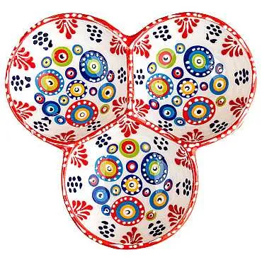 Nazar Temalı Özel Kabartma  Üçlü Yuvarlak Çerezlik Orta 18 Cm - 6