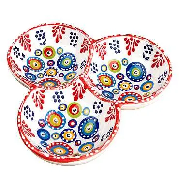 Nazar Temalı Özel Kabartma  Üçlü Yuvarlak Çerezlik Orta 18 Cm - 2