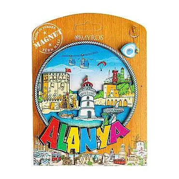Alanya Themed UV Printed Carded Wooden Refrigerator Magnet - 9