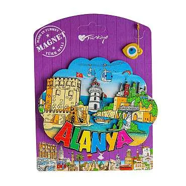Alanya Themed UV Printed Carded Wooden Refrigerator Magnet - 11