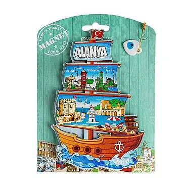 Alanya Themed UV Printed Carded Wooden Refrigerator Magnet - 12