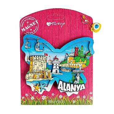 Alanya Themed UV Printed Carded Wooden Refrigerator Magnet - 13