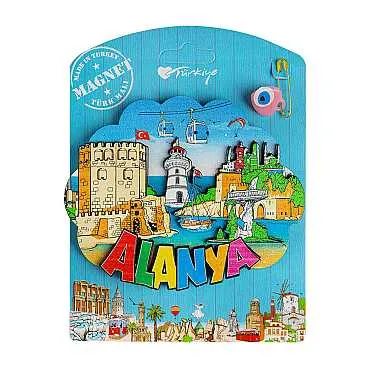 Alanya Themed UV Printed Carded Wooden Refrigerator Magnet - 14