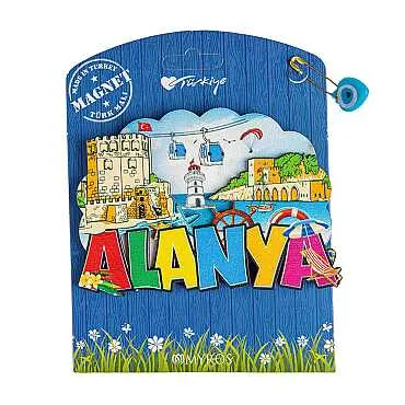 Alanya Themed UV Printed Carded Wooden Refrigerator Magnet - 15
