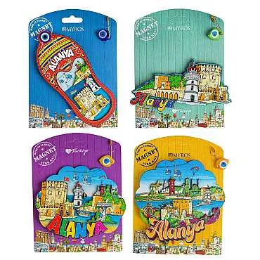 Alanya Themed UV Printed Carded Wooden Refrigerator Magnet - 3