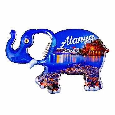 Alanya Temalı Myros Metal Büyük Fil Açacak Magnet 100x60 mm