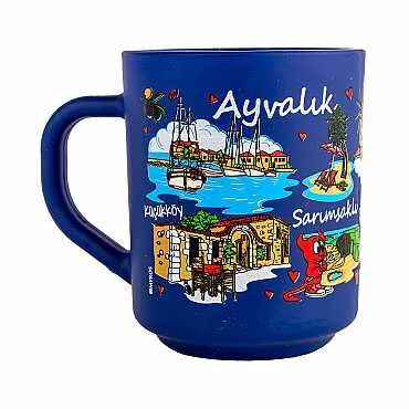 Ayvalık Bölgesi Temalı Myros Boyalı Oval Cam Kupa - 6