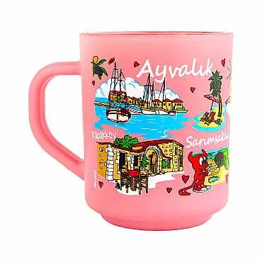 Ayvalık Bölgesi Temalı Myros Boyalı Oval Cam Kupa - 7