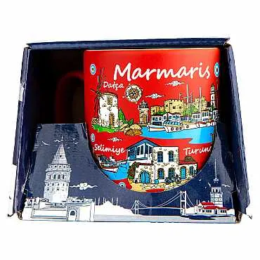 Marmaris Temalı Kutulu Renkli Baskılı Seramik Kupa 82x90 mm - 3