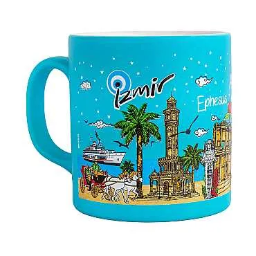 Toptan İzmir Bölgesi Temalı Seramik Renkli Baskılı Kupa 82x90 mm - 3
