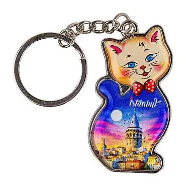 İstanbul Temalı Kedi Şekilli Metal Anahtarlık - 3