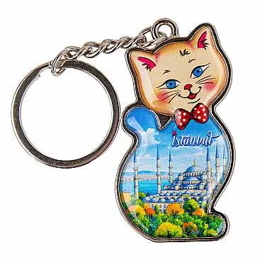 İstanbul Temalı Kedi Şekilli Metal Anahtarlık - 9