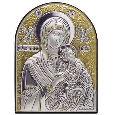 Virgin Mary With Angle Silver Laminated Golden Decoration With Swarowski Stone Icon 150x110 Mm