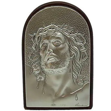 Jesus With Bi-Laminated Silver Plaque And Wooden Icon 40x60 mm