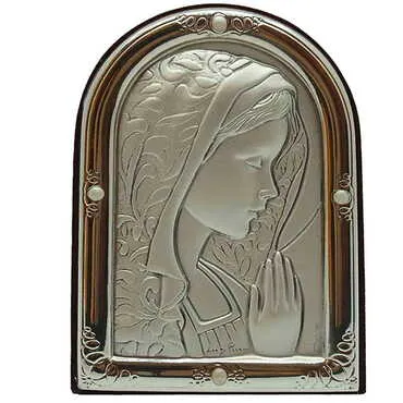 Virgin Mary Prayer Icon With Bi-Laminated Silver Plaque And Wooden Icon 69x80 mm - Standart