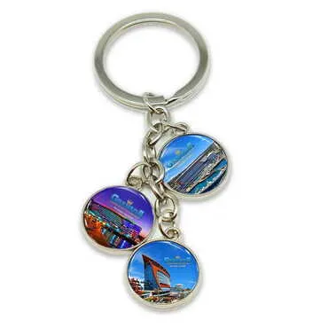 Hotel Themed Metal Keychain With 3 Charms - Round 40x90 mm