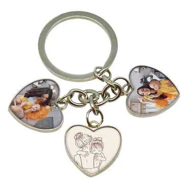 Mom Themed Metal Keychain With 3 Charms - Heart 40x85 mm