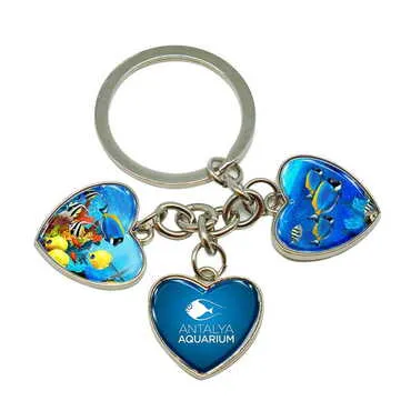 Aquapark Themed Metal Keychain With 3 Charms - Heart 40x85 mm