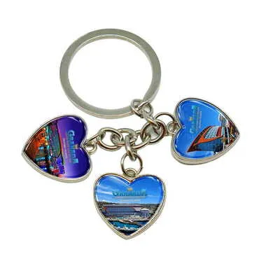 Hotel Themed Metal Keychain With 3 Charms - Heart 40x85 mm