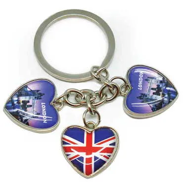 City Themed Metal Keychain With 3 Charms - Heart 40x85 mm